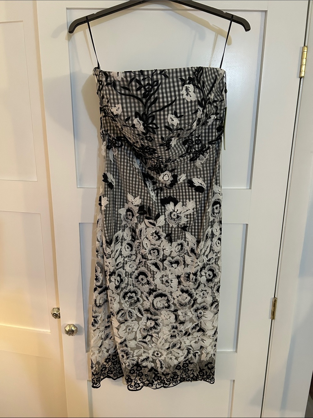Sam Edelman Black and White Strapless Floral Lace-Overlay Dress